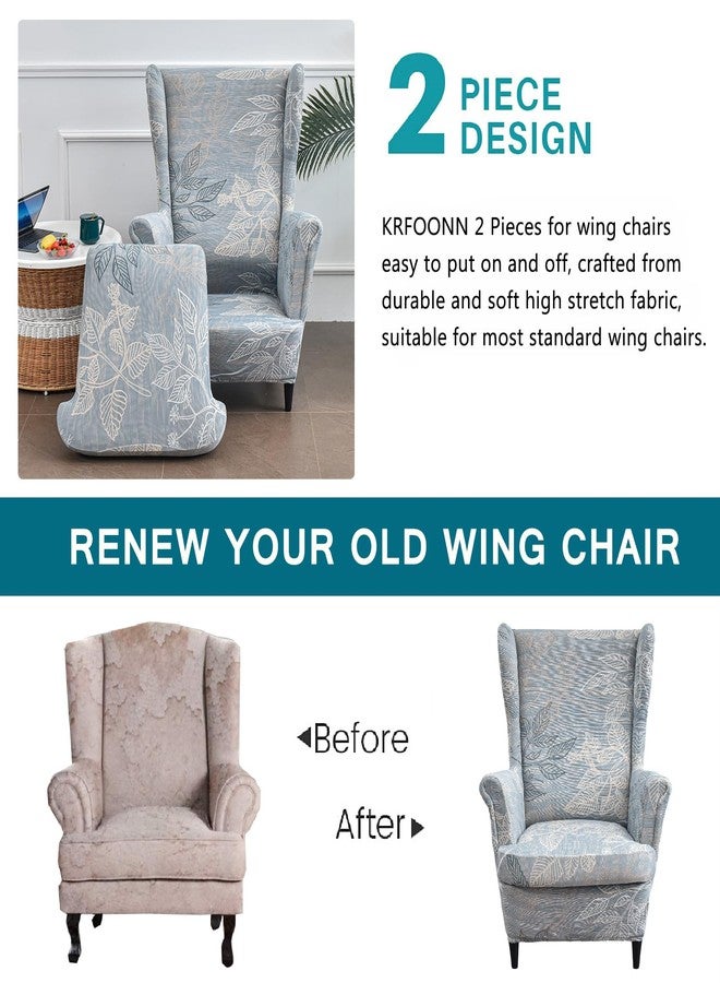KRFOONN Wingback Chair Cover 2 Piece Stretch Wing Chair Covers Spandex Slipcovers Wingback Sofa Covers Armchair Covers Non-Slip Furniture Protector for Living Room Wingback Chairs, Grey, 15 - Image 3